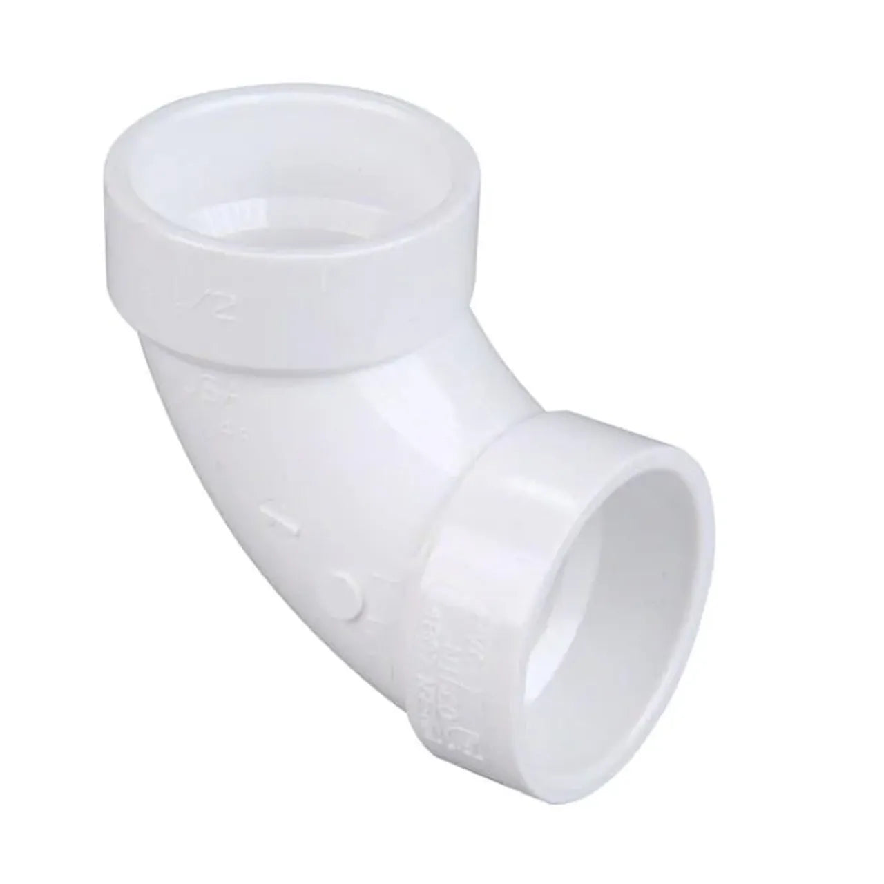 The Go Build 1-1/2 in. PVC 90-Degree Elbow All Hub connects two pipes at a right angle in plumbing systems, offering smooth edges and open ends for easy pipe insertion. Brand: Go Build, The Fastest Way To Build.